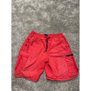 CSG Mens Cargo Swim Trunks Red Mesh Lined Board Shorts Size Large L/G